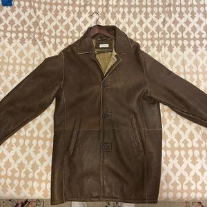 Men’s Barney’s New York leather shearling coat size medium.